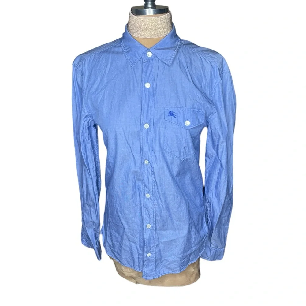 BURBERRY Men's Blue Linen Long Sleeve Button Down Shirt US S - Picture 1 of 11